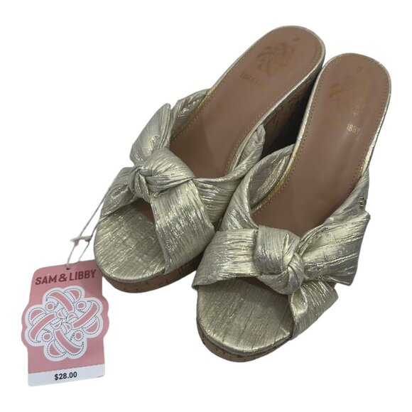 SAM & LIBBY Claudia Women Size 7 Gold Metallic Platform Wedge Sandals -Slip On - Picture 10 of 12